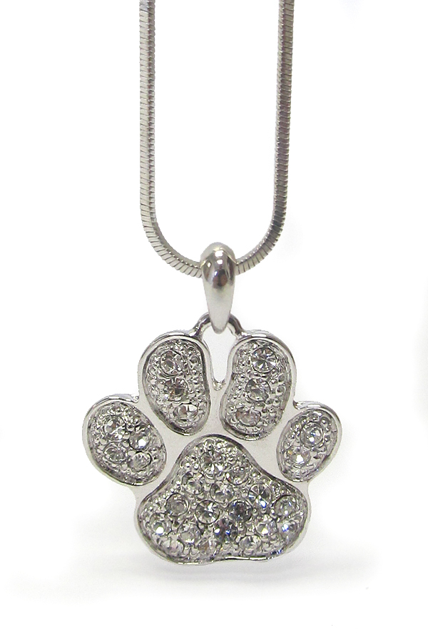 WHITEGOLD PLATING CRYSTAL PAW PRINT NECKLACE