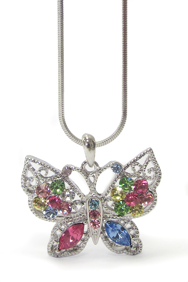 WHITEGOLD PLATING CRYSTAL BUTTERFLY NECKLACE