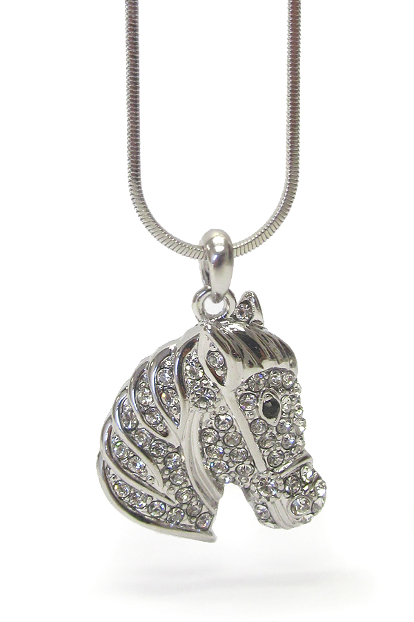 WHITEGOLD PLATING CRYSTAL HORSE HEAD NECKLACE