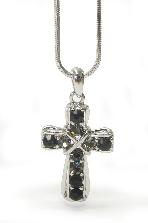 WHITEGOLD PLATING CRYSTAL STUD CROSS PENDANT NECKLACE