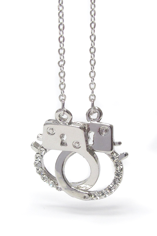 WHITEGOLD PLATING CRYSTAL STUD HANDCUFF PENDANT NECKLACE