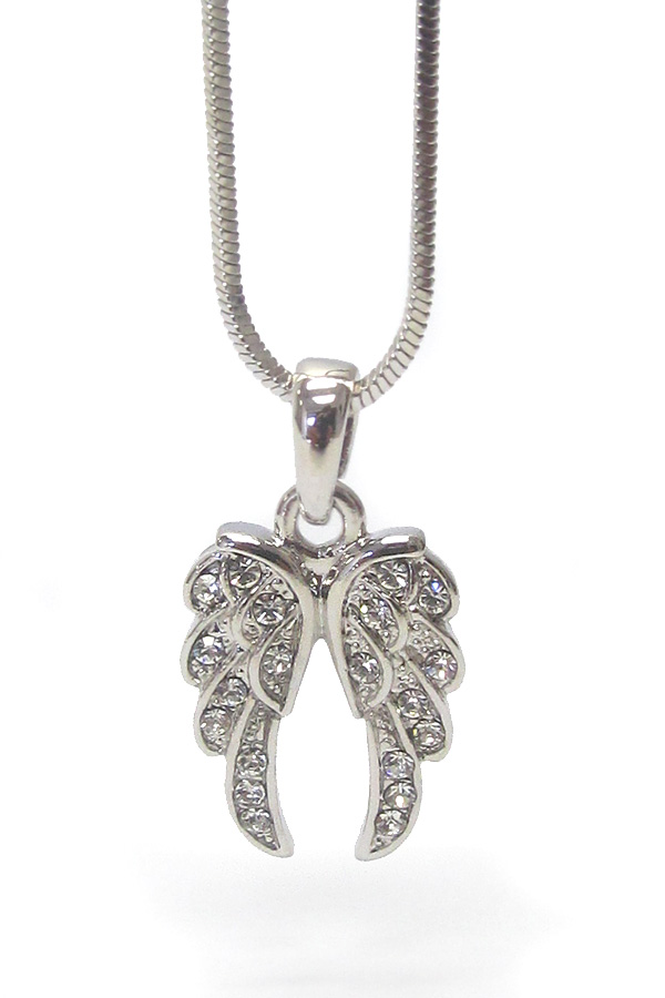 WHITEGOLD PLATING CRYSTAL ANGEL WING NECKLACE