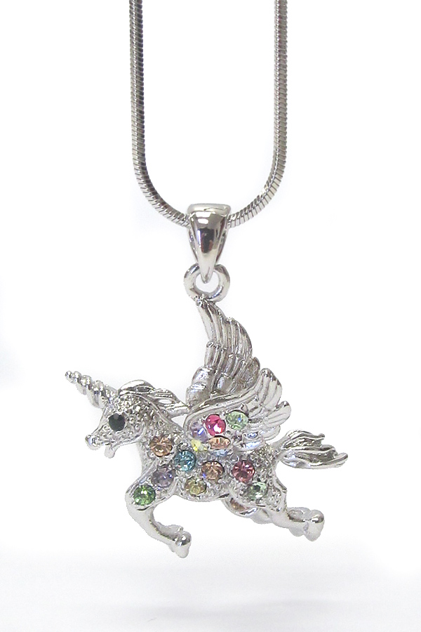 WHITEGOLD PLATING CRYSTAL UNICORN PENDANT NECKLACE