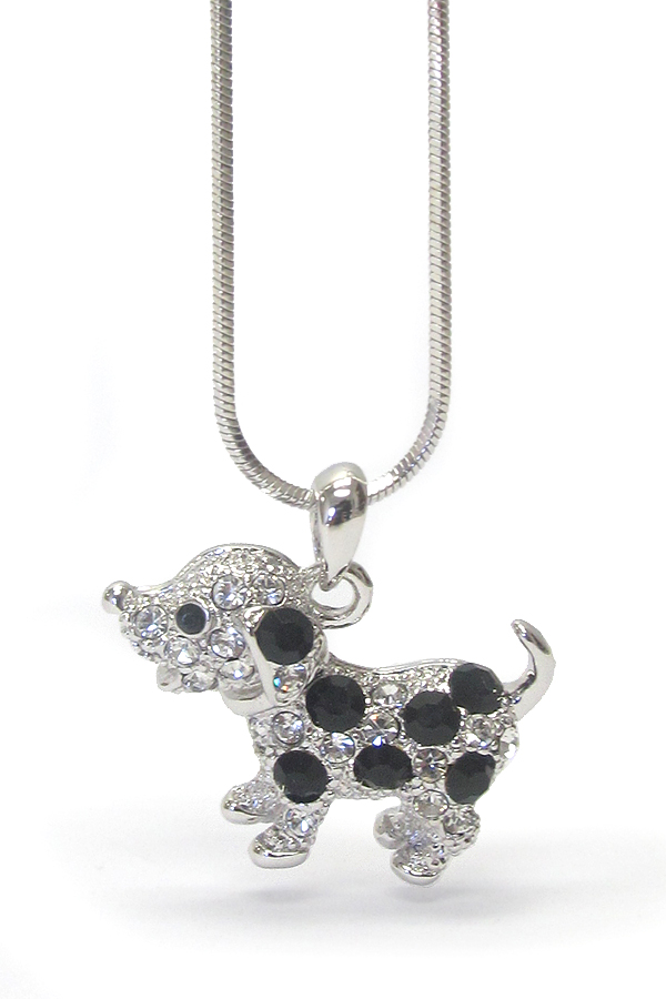 WHITEGOLD PLATING CRYSTAL DOG NECKLACE