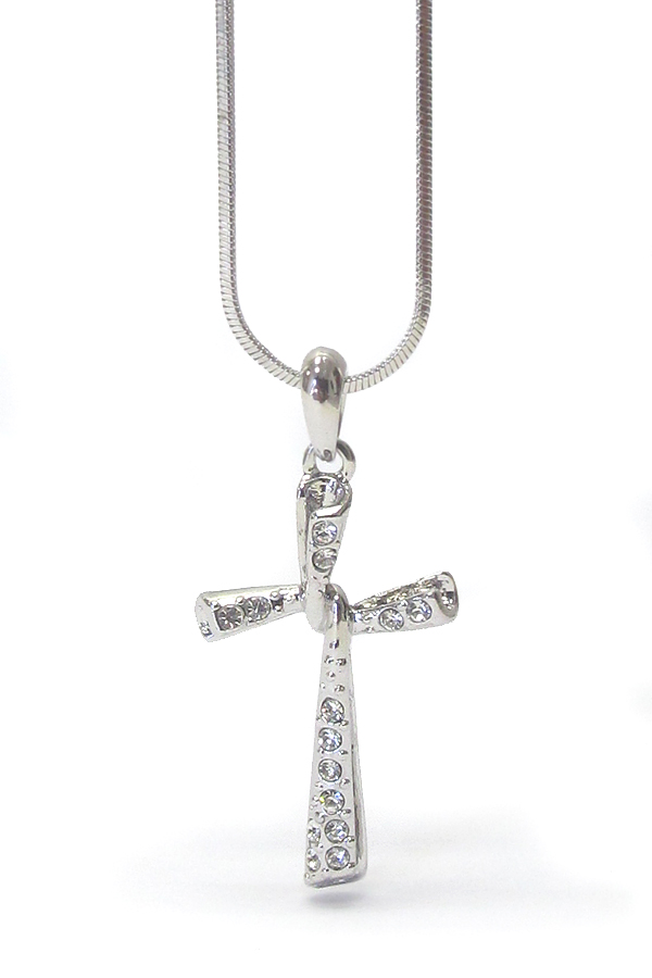 WHITEGOLD PLATING CRYSTAL CROSS PENDANT NECKLACE