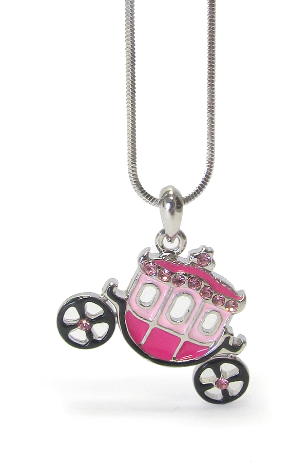 Made in korea whitegold plating crystal and epoxy wagon pendant necklace