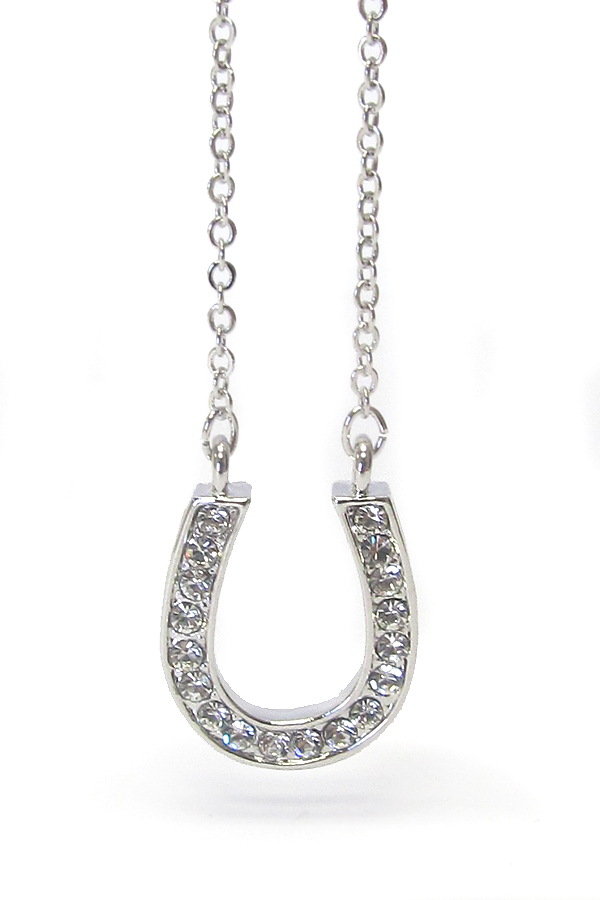 WHITEGOLD PLATING CRYSTAL HORSE SHOE NECKLACE