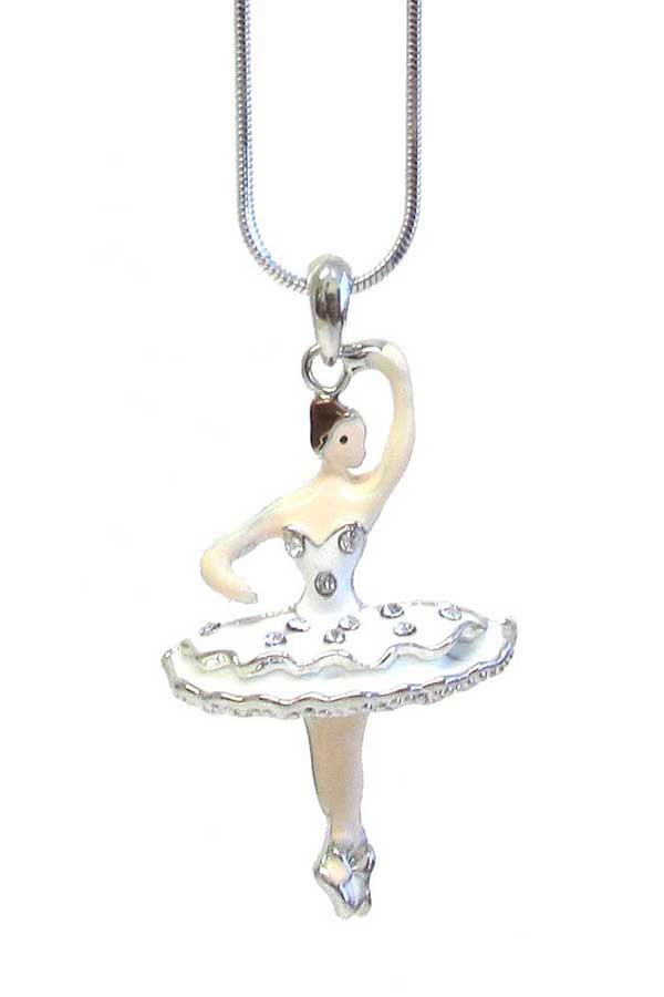 WHITEGOLD PALTING CRYSTAL AND EPOXY BALLERINA PENDANT NECKLACE