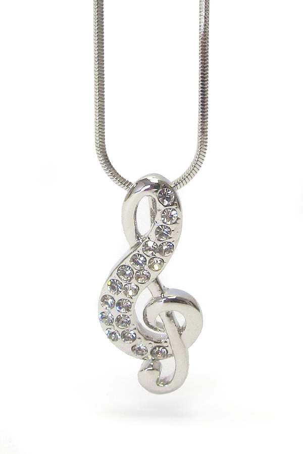 WHITEGOLD PLATING CRYSTAL MUSIC NOTE PENDANT NECKLACE