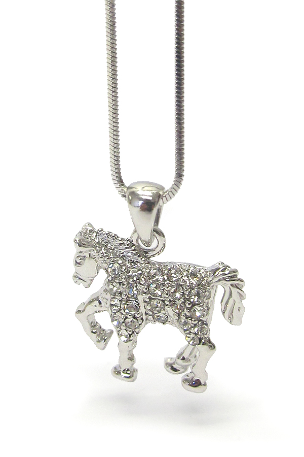 MADE IN KOREA WHITEGOLD PLATING CRYSTAL DECO HORSE NECKLACE