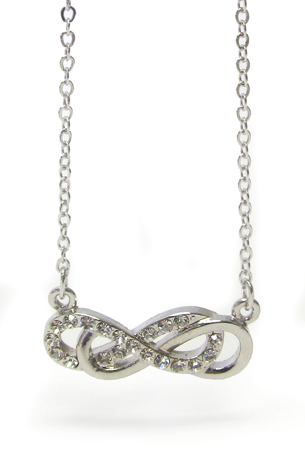 WHITEGOLD PLATING CRYSTAL DOUBLE INFINITY PENDANT NECKLACE