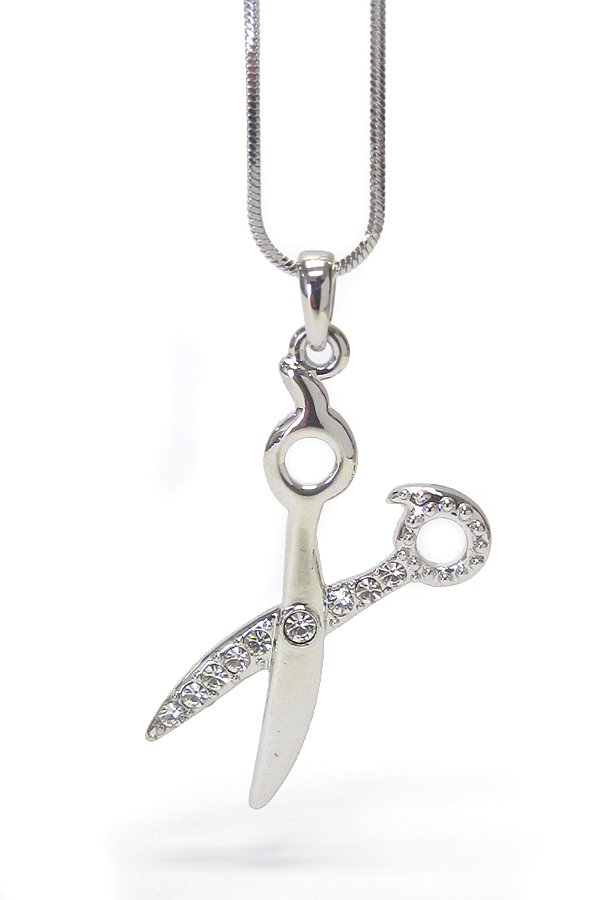 WHITEGOLD PLATING BEATYSHOP THEME CRYSTAL SCISSORS PENDANT NECKLACE