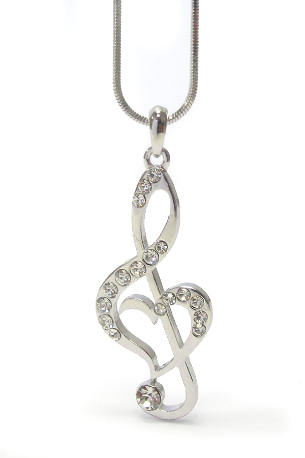 WHITEGOLD PLATING CRYSTAL MUSIC NOTE PENDANT NECKLACE