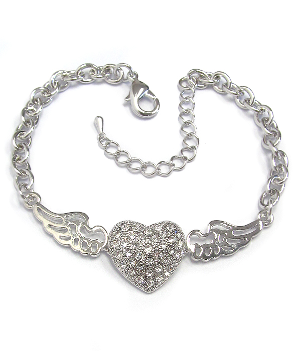Made in korea whitegold plating heart with wings chain bracelet -valentine
