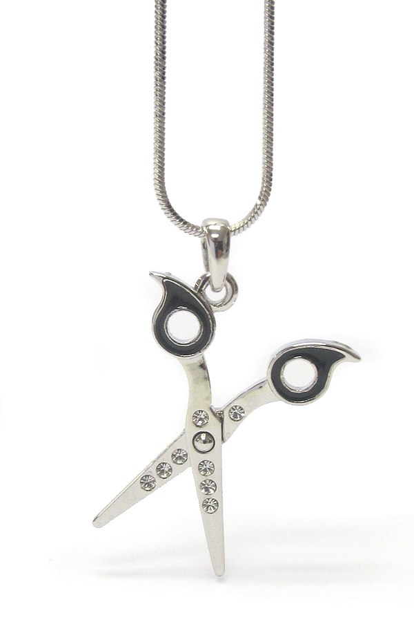 Made in korea whitegold plating crystal deco scissors necklace