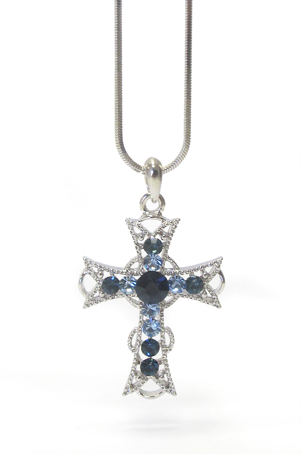 WHITEGOLD PLATING CRYSTAL CROSS PENDANT NECKLACE