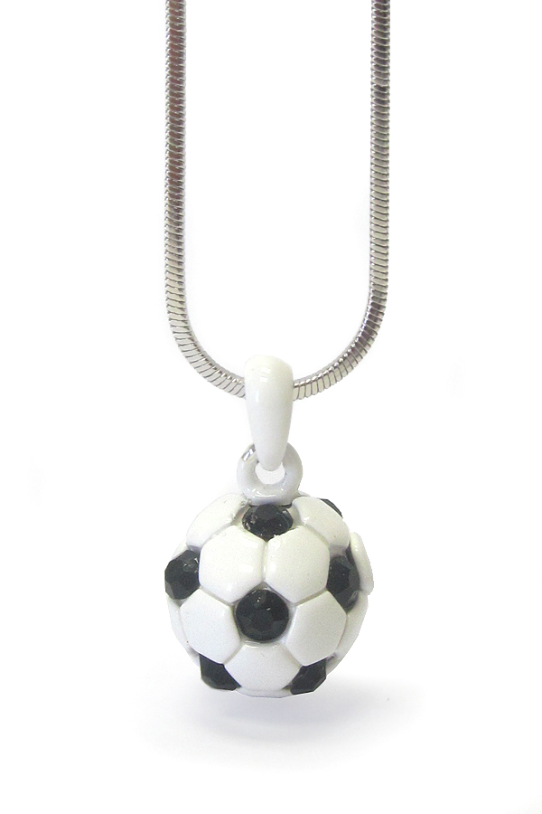 WHITEGOLD PLATING CRYSTAL MINIATURE SOCCER NECKLACE