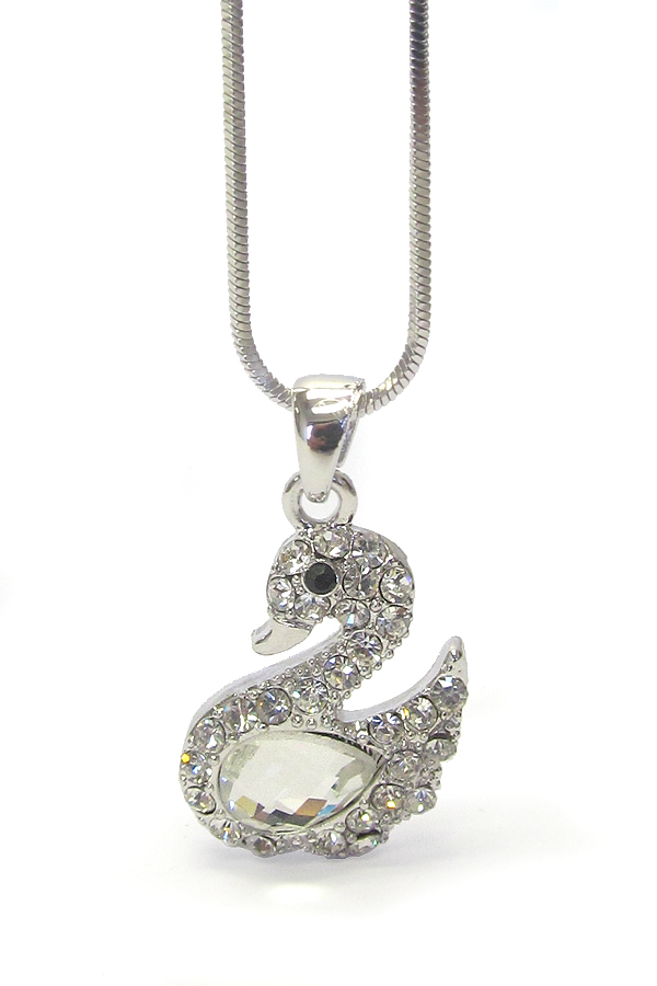 WHITEGOLD PLATING CRYSTAL DUCK PENDANT NECKLACE