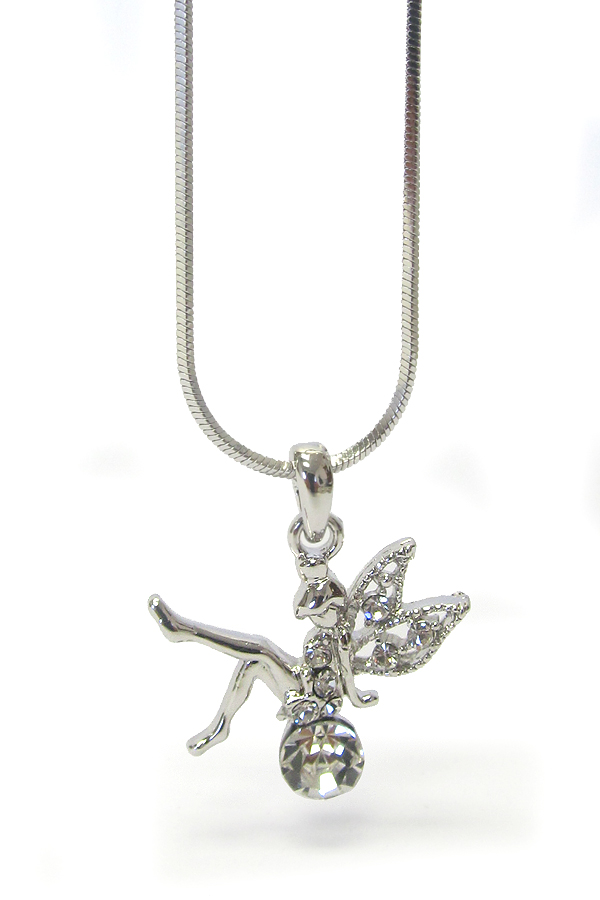 WHITEGOLD PLATING CRYSTAL FAIRY PENDANT NECKLACE