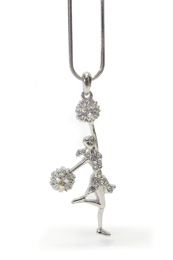 WHITEGOLD PLATING CRYSTAL CHEERLEADER PENDANT NECKLACE