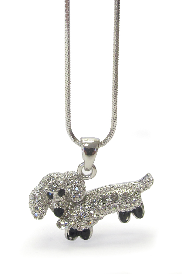 WHITEGOLD PLATING CRYSTAL DOG PENDANT NECKLACE