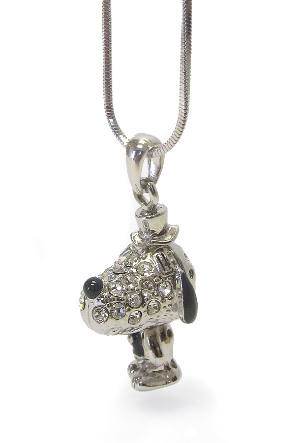 Made in korea whitegold plating crystal snoopy dog pendant necklace