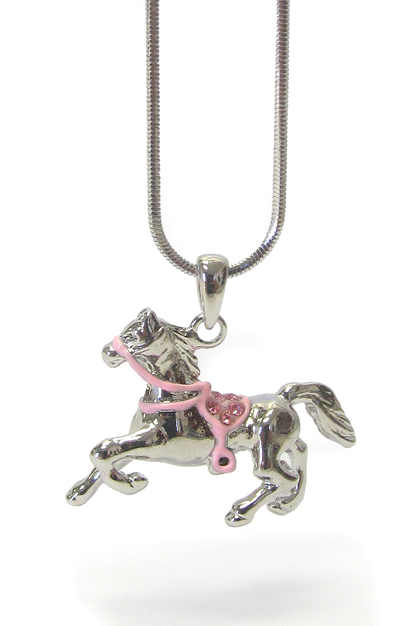 Made in korea whitegold plating crystal  horse pendant necklace