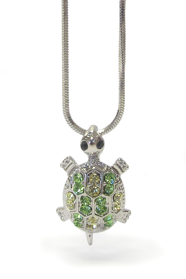 WHITEGOLD PLATING CRYSTAL TURTLE PENDANT NECKLACE