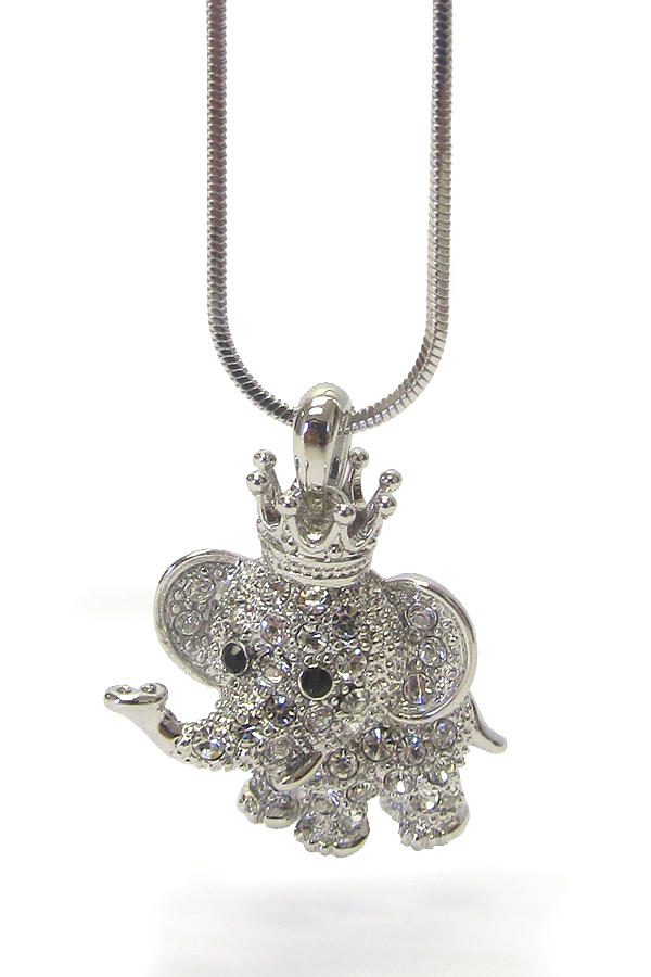 WHITEGOLD PLATING CRYSTAL ELEPHANT PENDANT NECKLACE