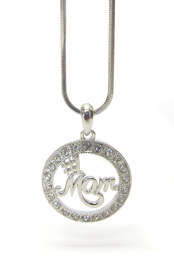 WHITEGOLD PLATING CRYSTAL #1 MOM PENDANT NECKLACE