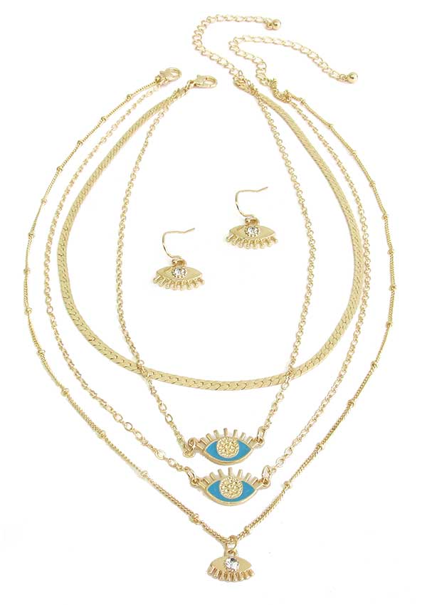 Epoxy evil eye pendant double layer 2 necklace set