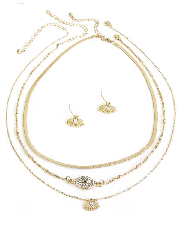 Crystal evil eye triple necklace set