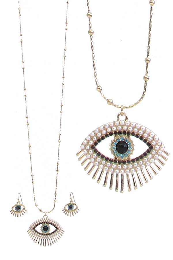 CRYSTAL AND PEARL EVIL EYE PENDANT NECKLACE SET