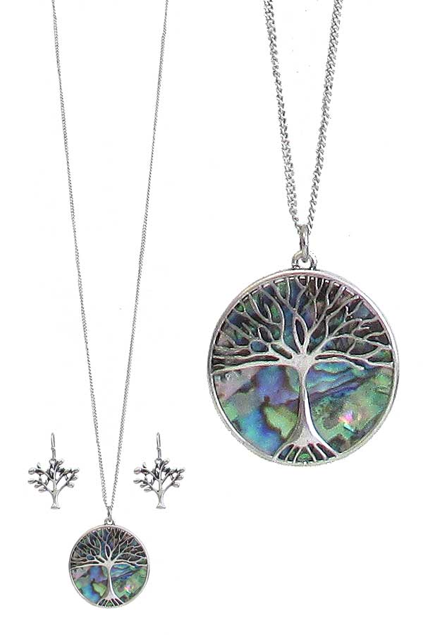 ABALONE TREE OF LIFE PENDANT NECKLACE SET