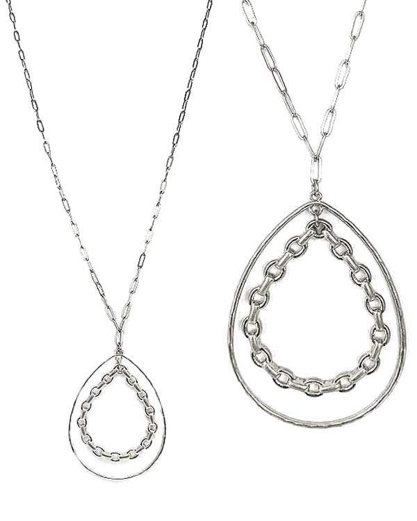 Chain and wire double teardrop pendant long necklace