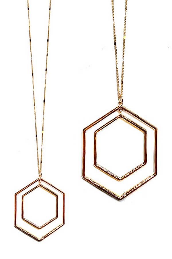 DOUBLE WIRE HEXAGON LONG NECKLACE