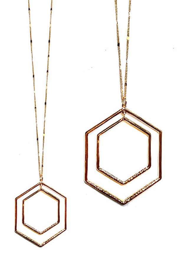 Double wire hexagon long necklace
