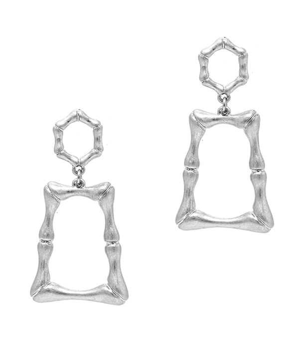 BAMBOO SHAPE METAL HEXAGON AND RECTANGLE LINK DROP EARRING