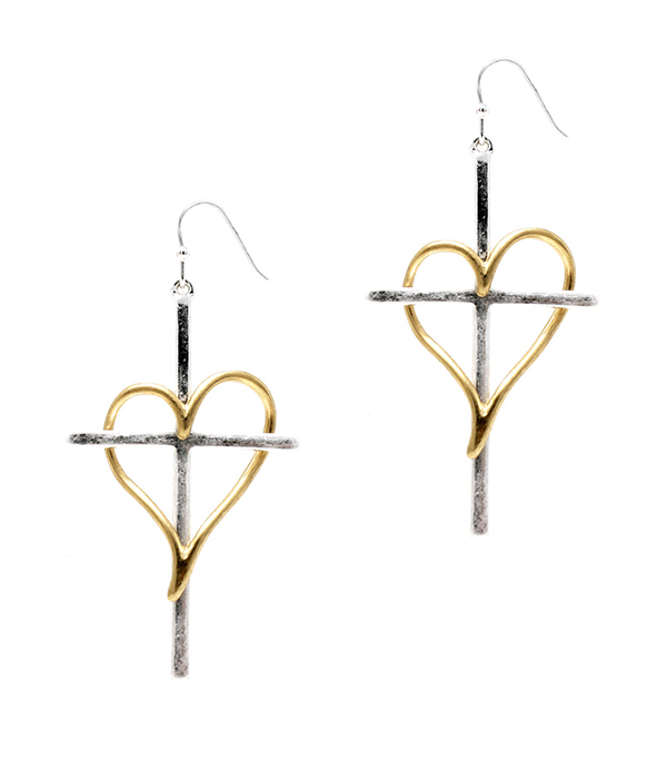 Heart and cross earring