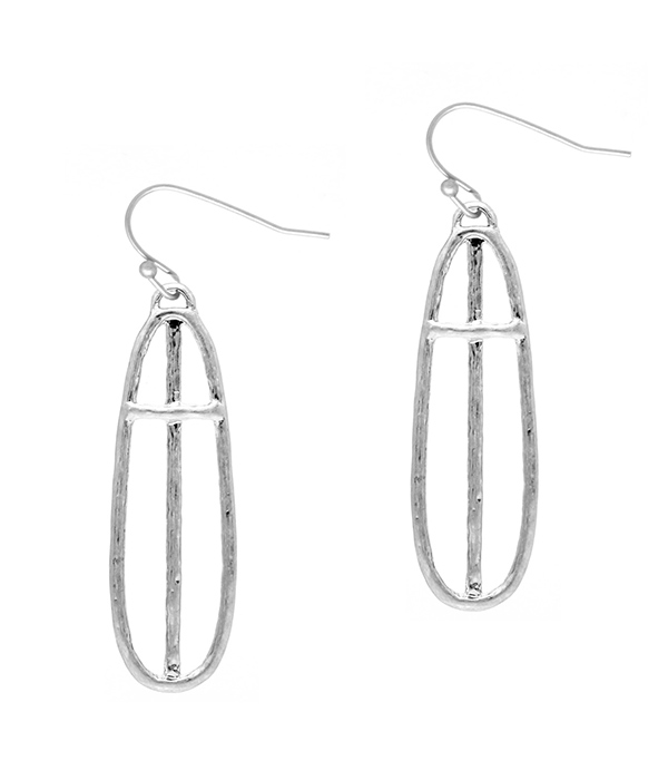 Metal cross and oval earring