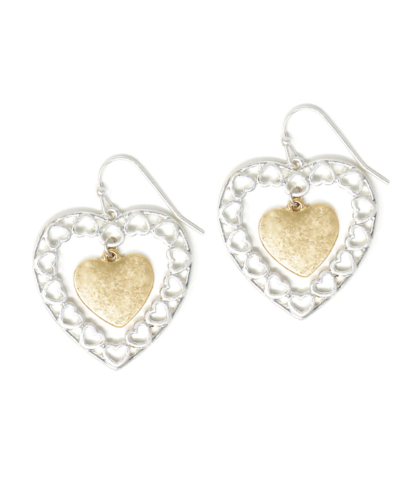 HEART DANGLE AND HEART HOOP EARRING