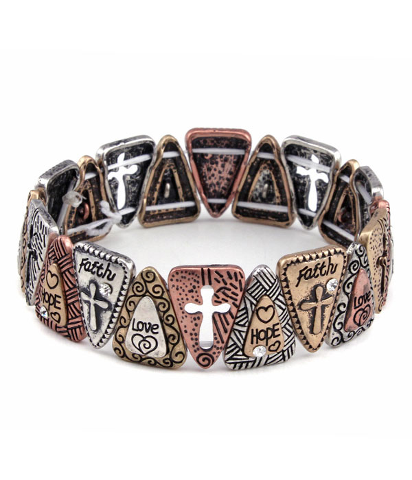 Religious inspiration vintage metal stretch bracelet - faith hope love