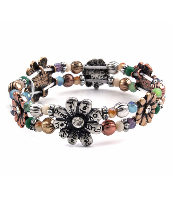 Vintage flower and bead mix stretch bracelet
