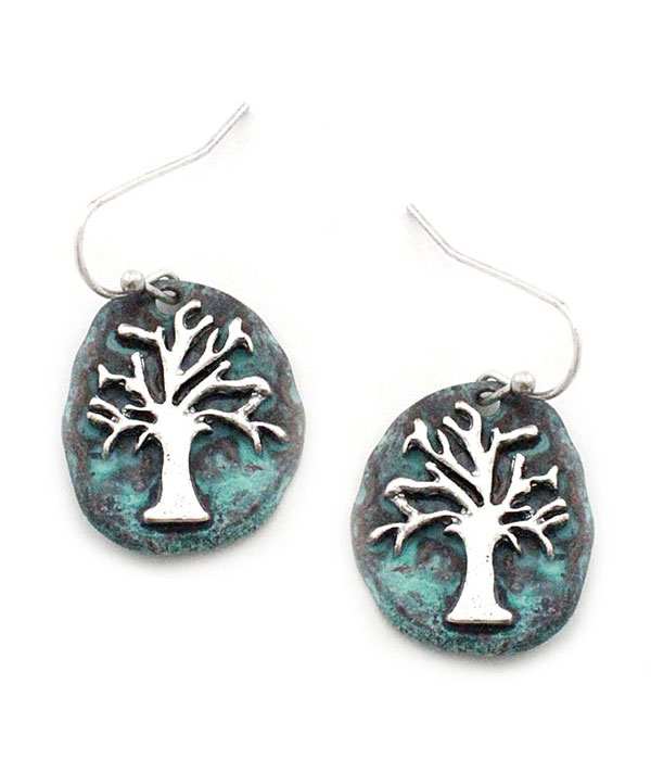 Patina tree of life earring