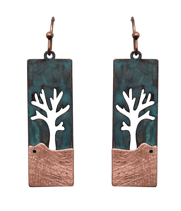 Patina tree of life bar earring