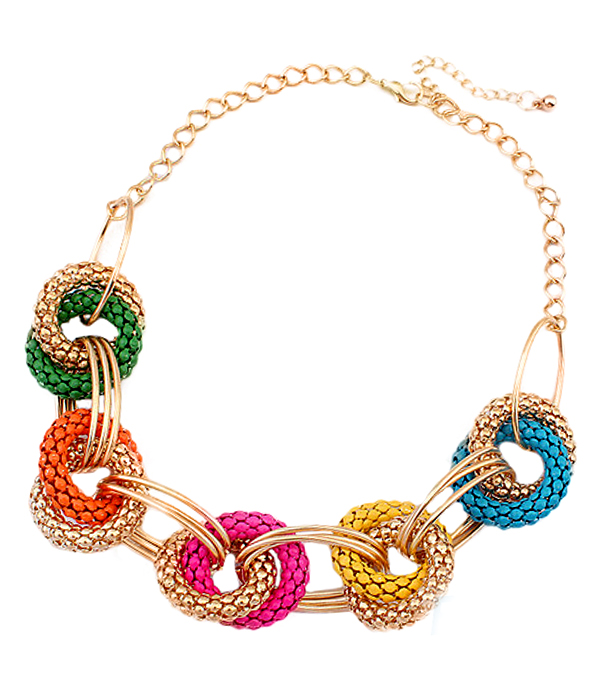 Colored tube metal chain link necklace