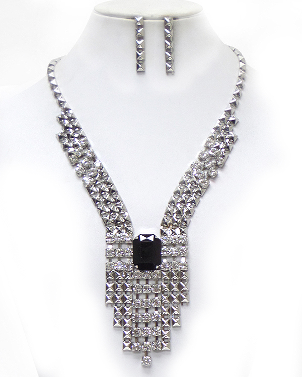 Elegant crystal and chain drop necklace set