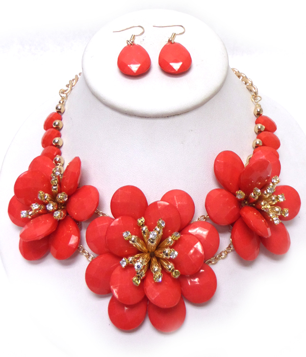 Chunky flower link necklace set