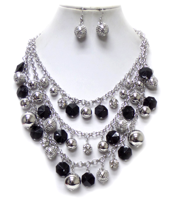 Multi crysatl mix ball three layer necklace set
