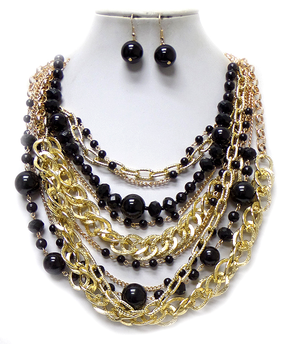Multi crysatl mix ball three layer necklace set